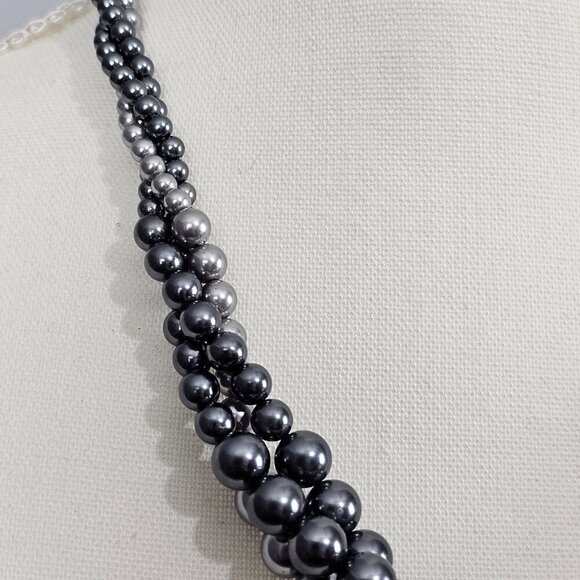 RMN Roman Co Vintage Multi Strand Twist Gray And Silver Beaded Chunky Necklace - Picture 3 of 7